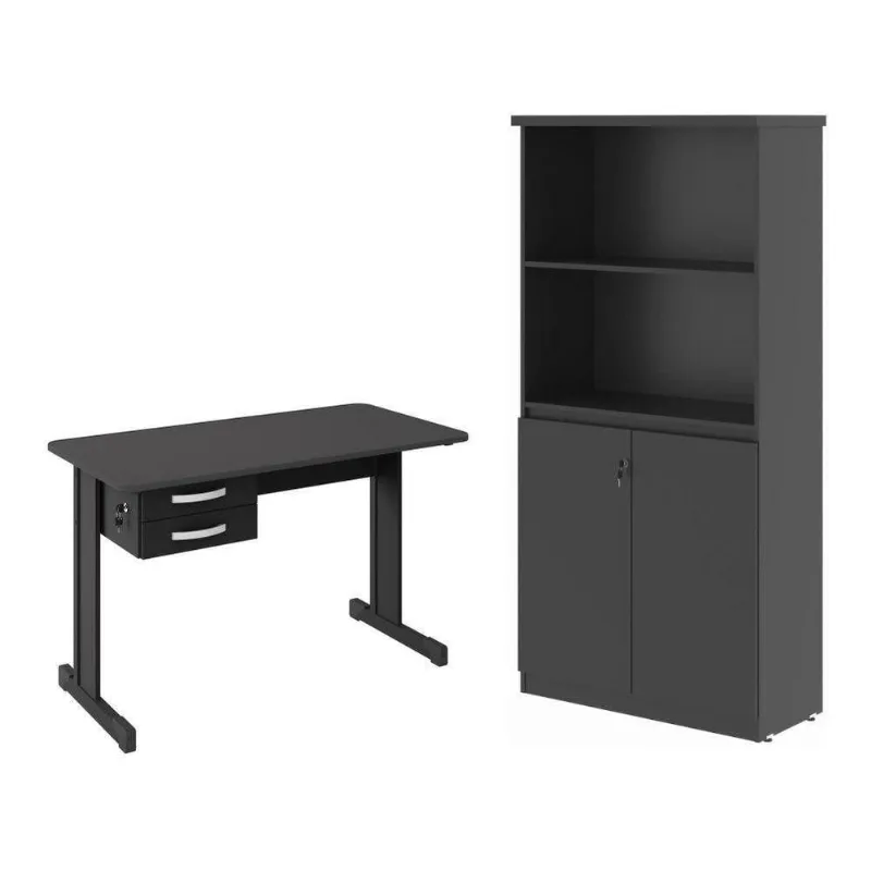 Escrivaninha e Armário para Escritório Armario e Mesa 1,20 Geórgia 2 Portas 2 Gavetas MDP 120CM