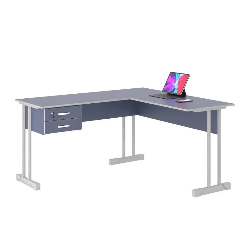 Escrivaninha em l Mesa em l com 2 Gavetas Rael Azul 143CM MDP BP 15MM Casah