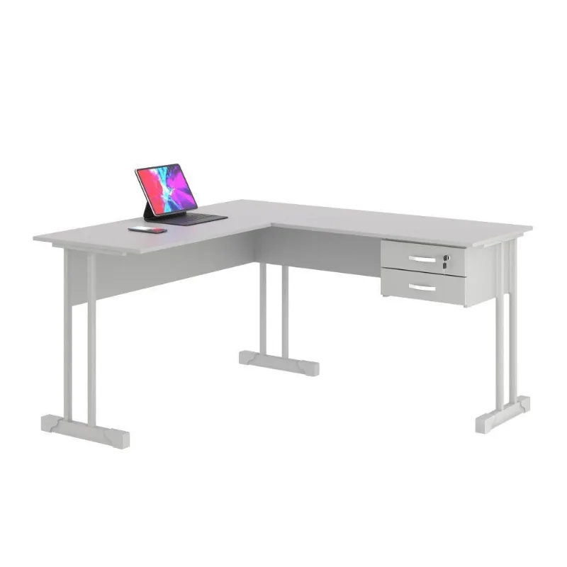 Mesa para Computador em l Rael Moderno 2 Gavetas MDP 136CM Cinza Casah
