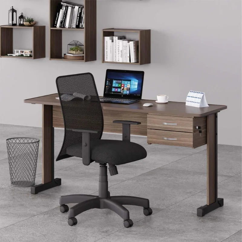 Mesa para Escritório Retangular Lumela 2 Gavetas MDP 120CM Marrom Plata Móveis