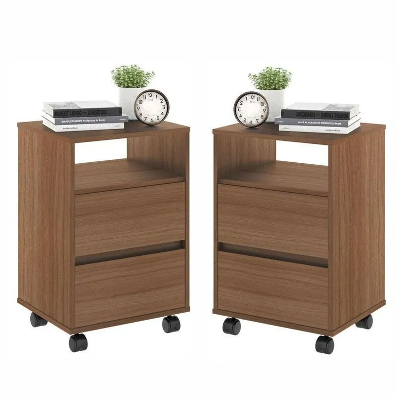 Conjunto Mesa De Cabeceira Verona Nadi Montana 2 Gavetas Marrom Plata Móveis