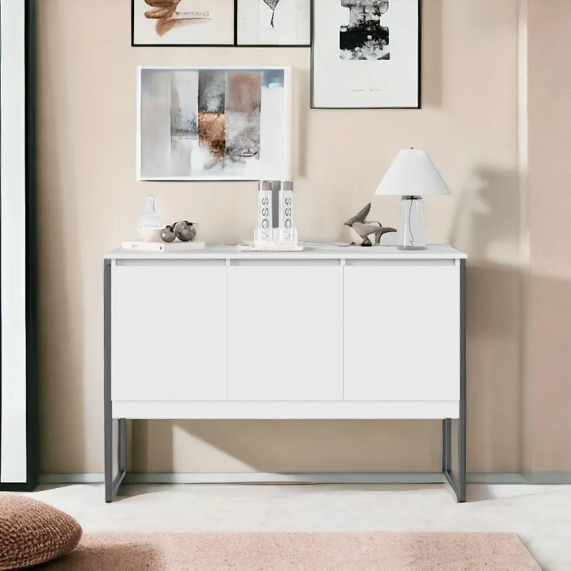 Buffet Aparador Casa de Verona Industrial 3 Portas MDP 120CM Branco Casah