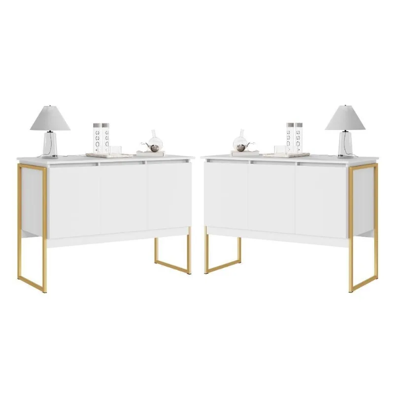 Buffet Conjunto Aquarela 3 Portas MDP 120CM Branco e Dourado Casah