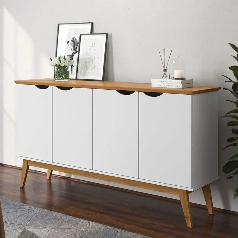 Buffet Zaya 4 Portas MDF 160cm Branco Acetinado Cinamomo Casah
