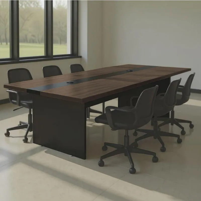 Mesa de Reunião Retangular Solar Nobre Executiva MDP 240CM Freijó Plata Móveis