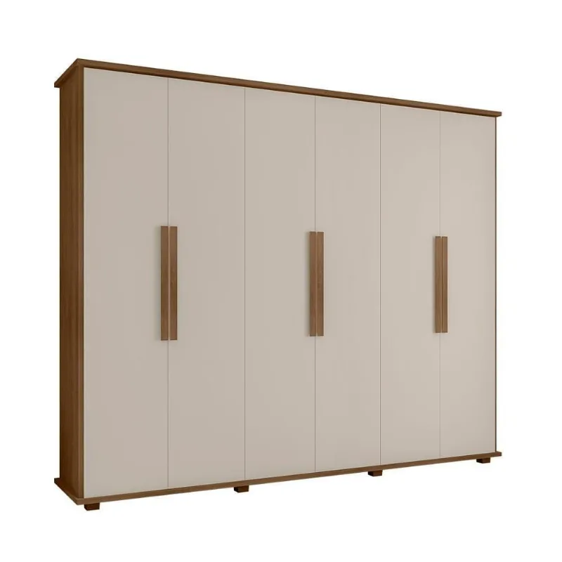 Guarda Roupa Casal Casa de Verona 6 Portas Bater 4 Gavetas Cinamomo Off White RV Móveis