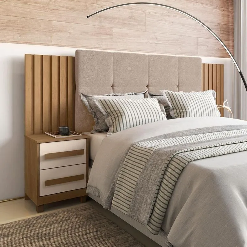 Cabeceira Terra Nobre King Fixação No Box Estofada Cinamomo Off White Rv Móveis