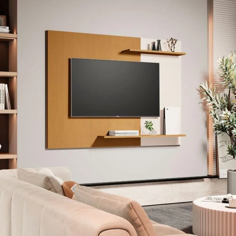 Painel Para TV Vicenza 50 Polegadas MDP Nature Off White Sala Moveleira