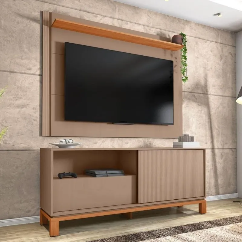 Bancada Moderna Mondrian 1.5 + Painel 180cm MDP Amadeirado Casah