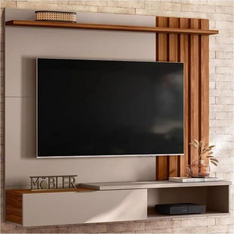 Home Suspenso Vegas 1.6 Para TV 65" 138cm MDP Moderno Grigio Fosco Cinamomo Mel Mais De Casa