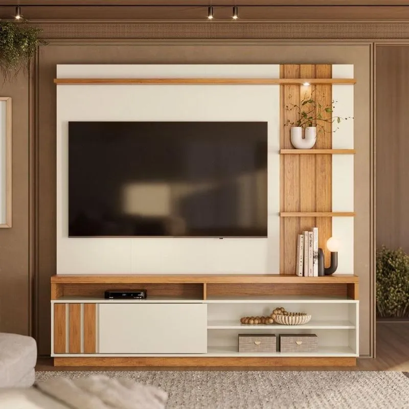 Painel Para TV Mariana Até 75" 180cm MDF-MDP Off White Mais De Casa