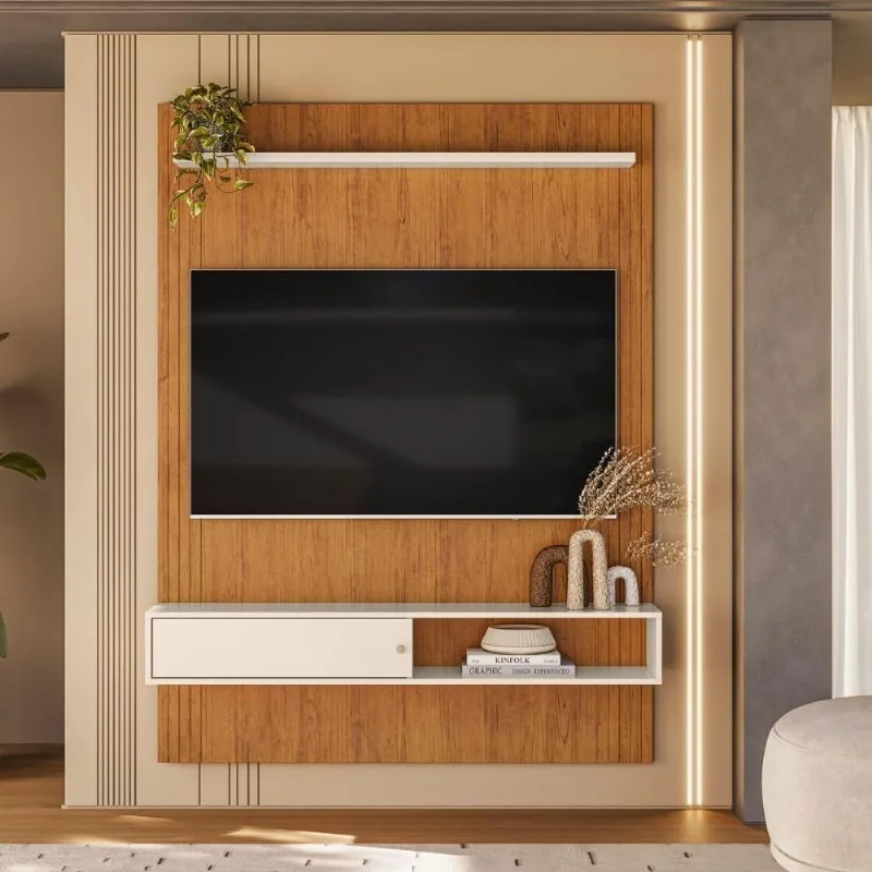 Home Suspenso Triunfo para TV 60" 136CM MDF MDP Passa Fios Canela Off White Casah
