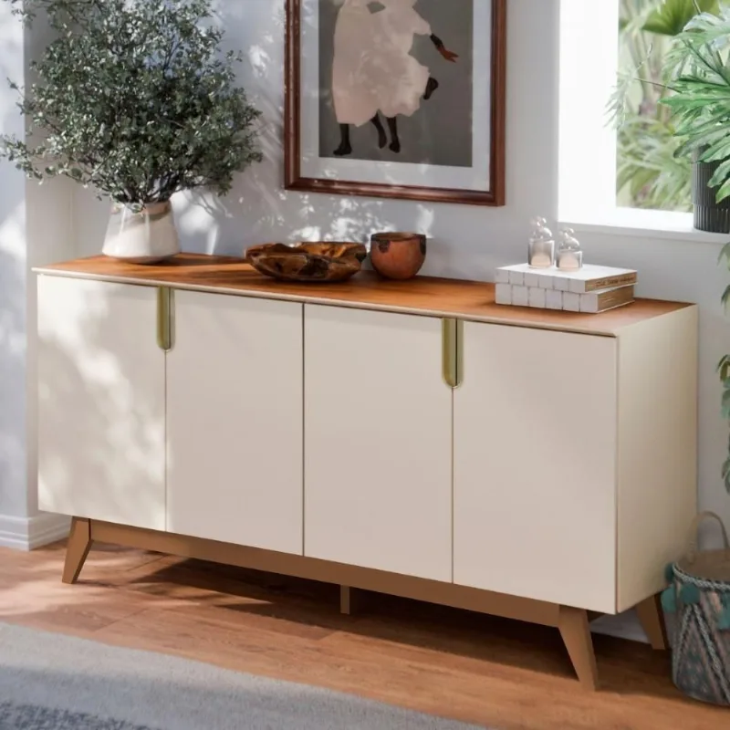 Buffet Recife Moderno 4 Portas MDF-MDP 160CM Off White Canela Casah