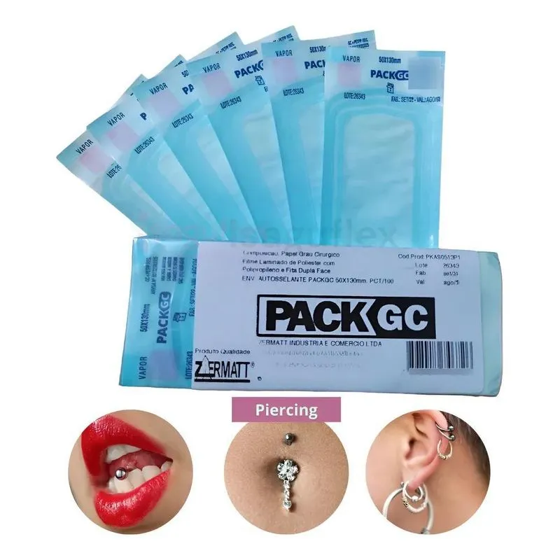 200 Envelope Autoselante Autoclave 5x13 Cm Piercing Tattoo