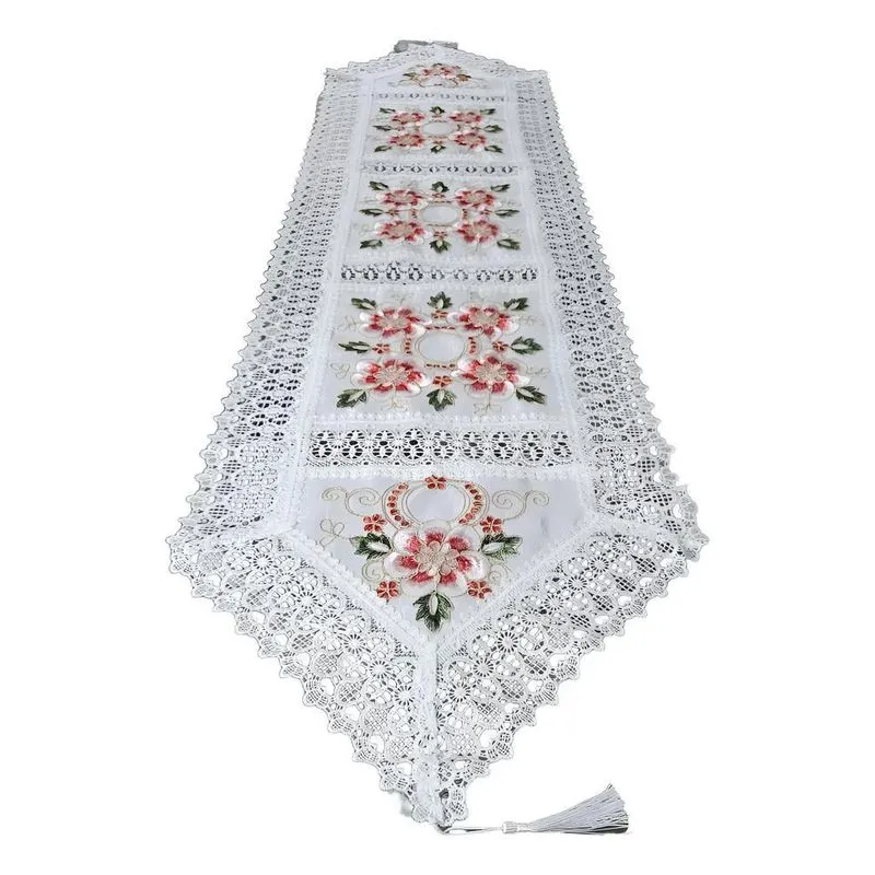 Caminho Mesa Branco 40x150 Guipir Crochê: Elegânc - Branco 1