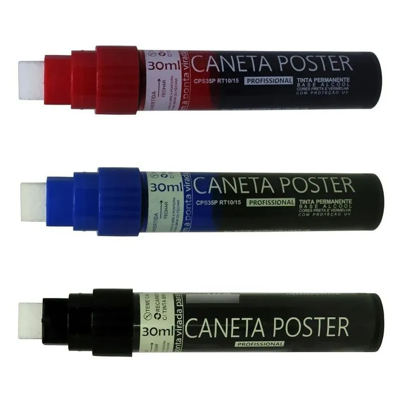 10x Caneta Poster Permanente U.v. Recarregável 10x15mm -bra