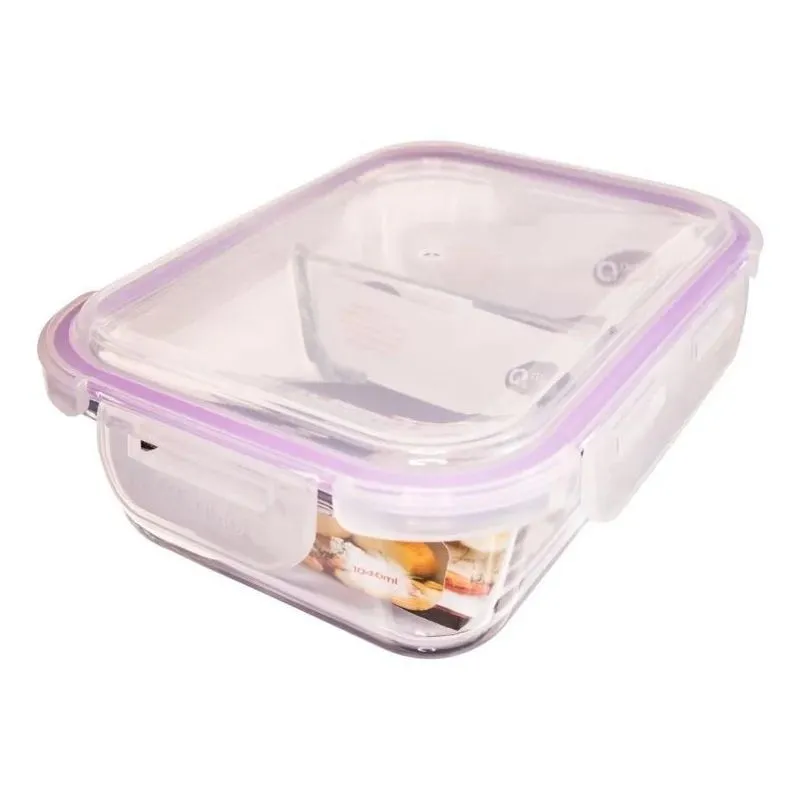 Pote De Vidro 1040ml Retangular Divisória Marmita Fitness So