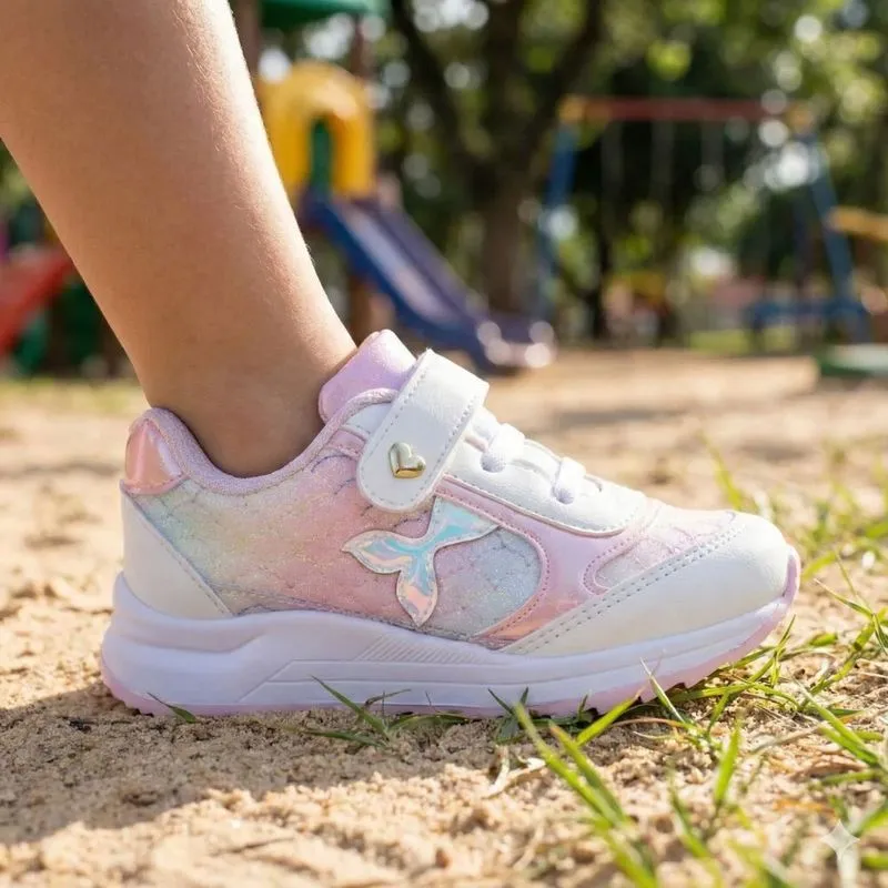Tênis Infantil Club Happy Reflexivo Glitter Rosa/Branco - 30