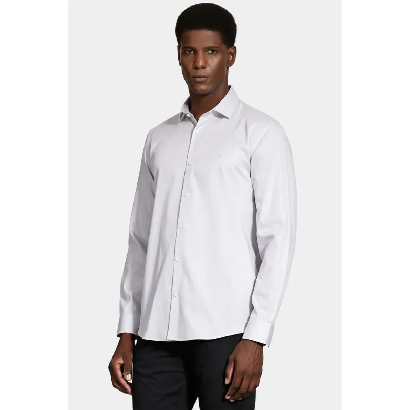 Camisa Manga Longa Regular Tricoline Maquineta Cinza - P