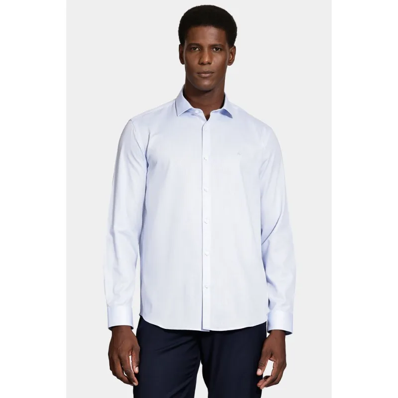 Camisa Manga Longa Regular Tricoline Maquineta Azul Claro - GG