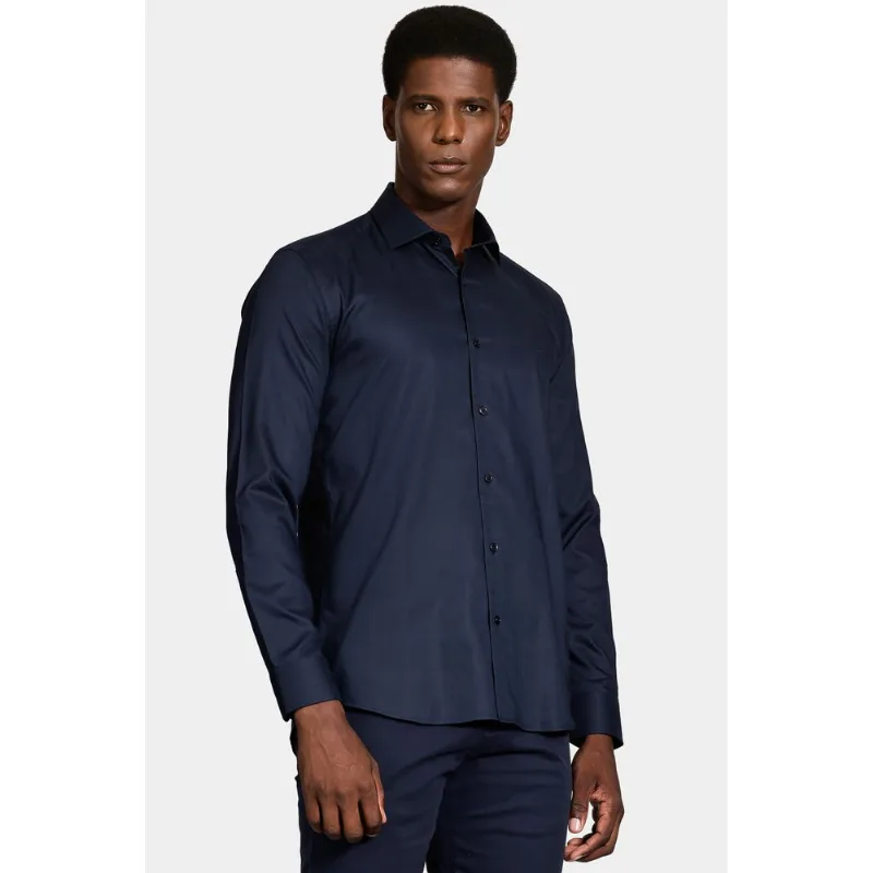 Camisa Slim Tricoline Maquinetada Xadrez Marinho - M