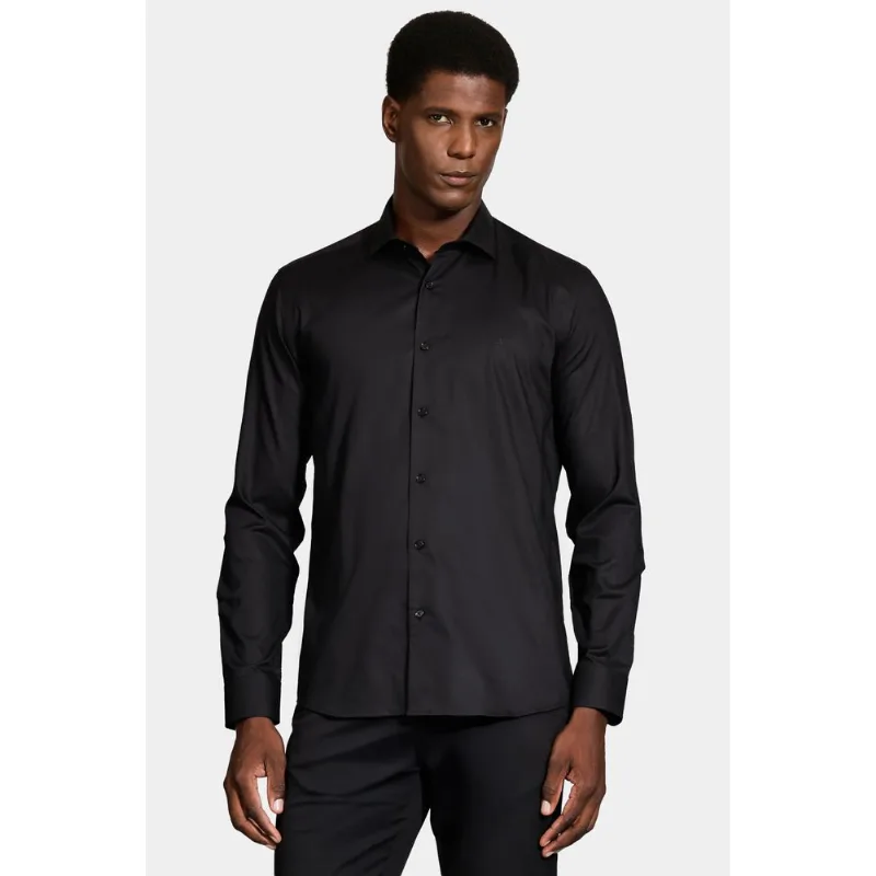 Camisa Slim Tricoline Maquinetada Xadrez Preto - XGG