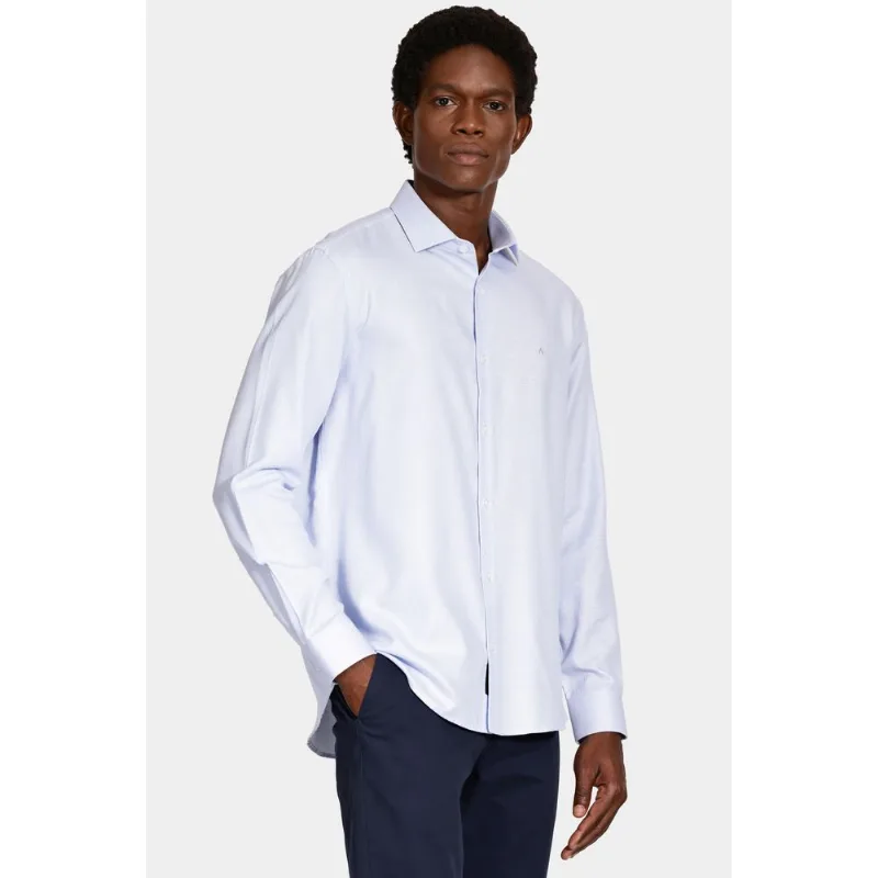 Camisa Manga Longa Regular Tricoline Maquineta Mix Azul Claro - XGG
