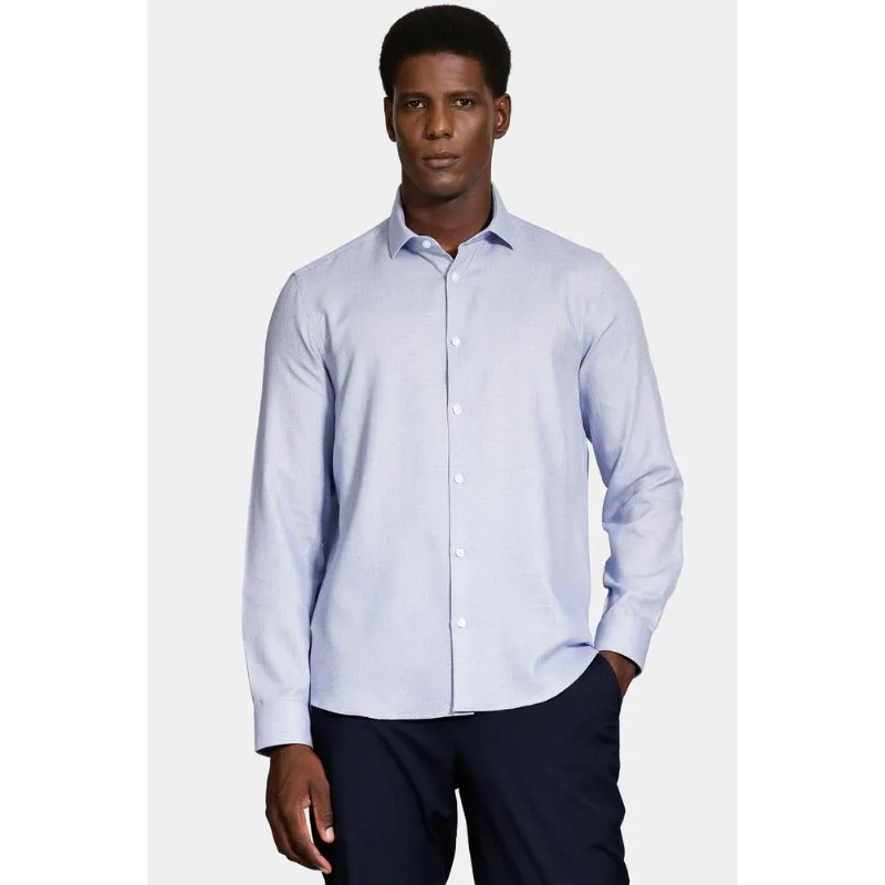Camisa Manga Longa Regular Tricoline Maquineta Mix Azul - XGG