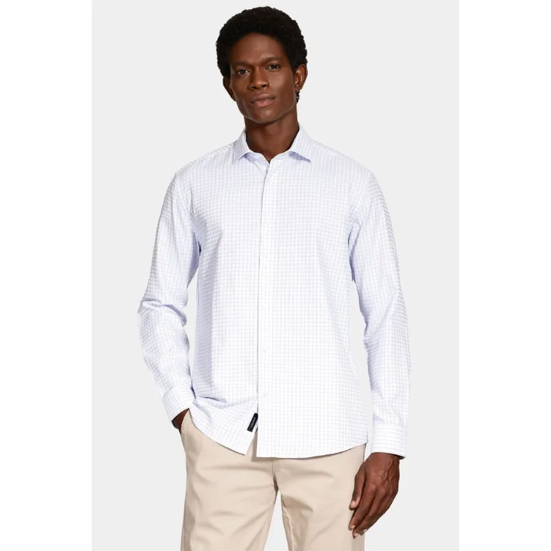 Camisa Manga Longa Regular Tricoline Maquineta Xadrez Branco Com Azul - M