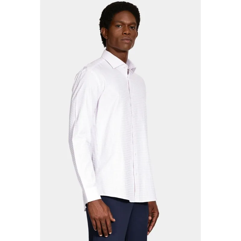 Camisa Manga Longa Regular Tricoline Maquineta Xadrez Branco Com Rosa - XGG