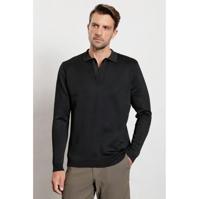 Polo Manga Longa Tricot Flowtech Rayon Preto - G