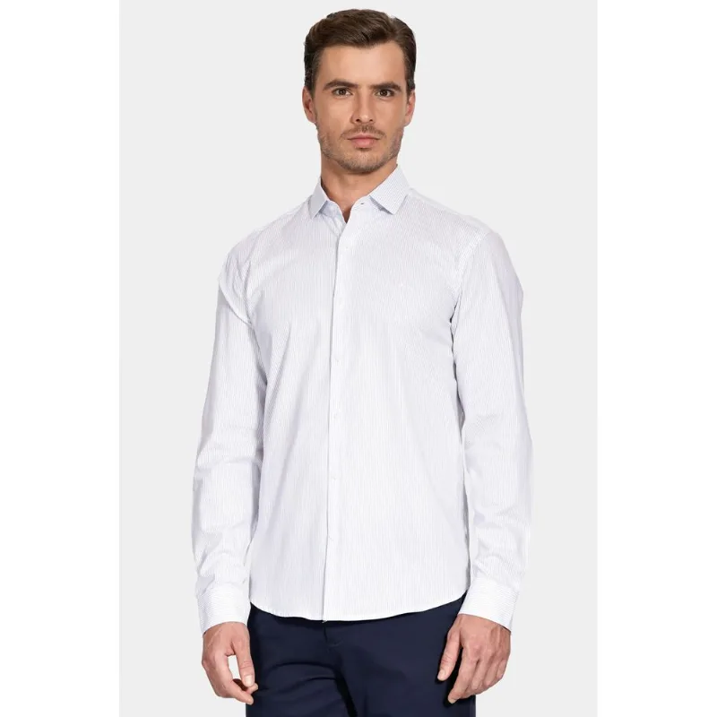 Camisa Manga Longa Regular San Lazaro Listrada Branco Com Azul - P
