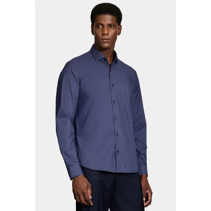 Camisa Manga Longa Reg Poliamida Liso Azul Escuro - P