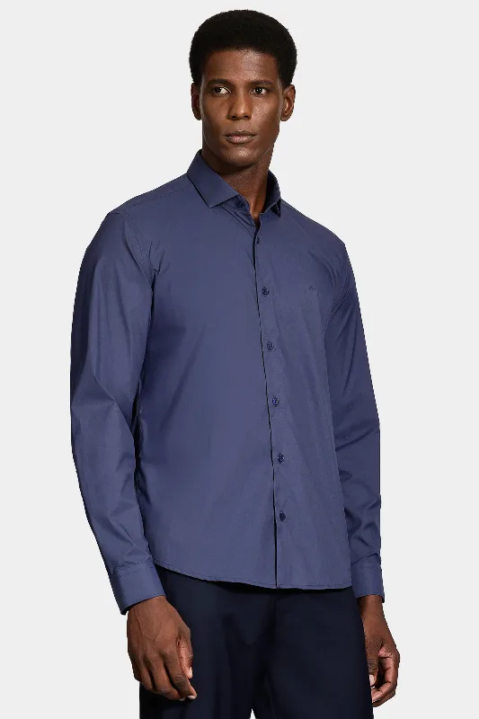 Camisa Manga Longa Reg Poliamida Liso Azul Escuro - GG