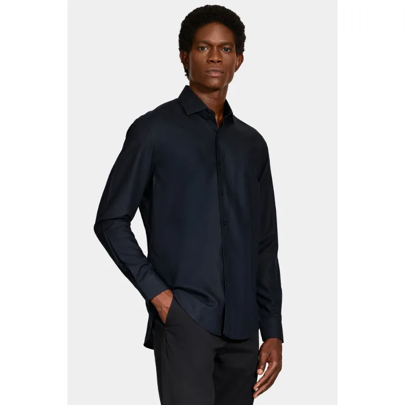 Camisa Manga Longa Slim Catar Melange Marinho - M