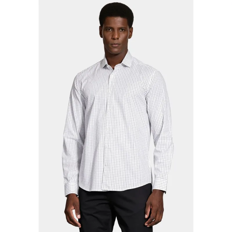 Camisa Manga Longa Regular Moscou Xadrez Branco Com Preto - XGG