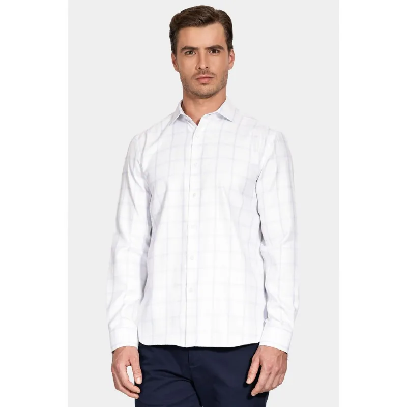 Camisa Manga Longa Regular Siena Misto Xadrez Branco Com Azul - XGG