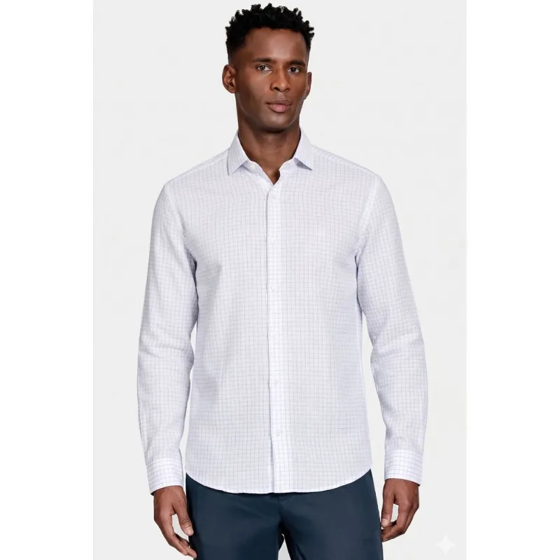 Camisa Slim Siena Classic Dobby Branco Com Azul Claro - P