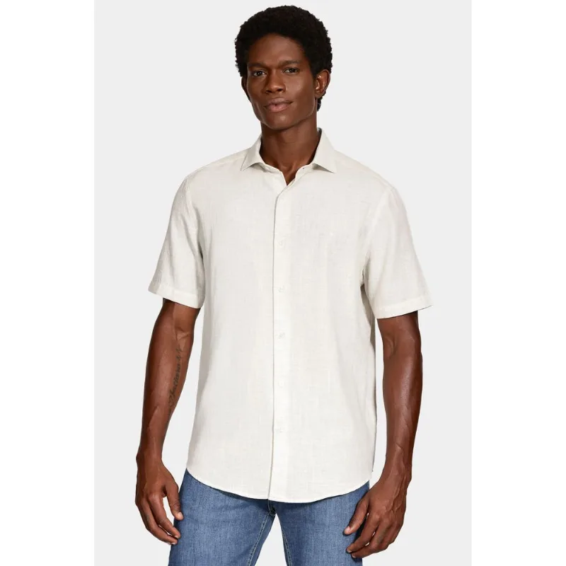 Camisa Manga Curta Slim Linho Mescla Natural - GG