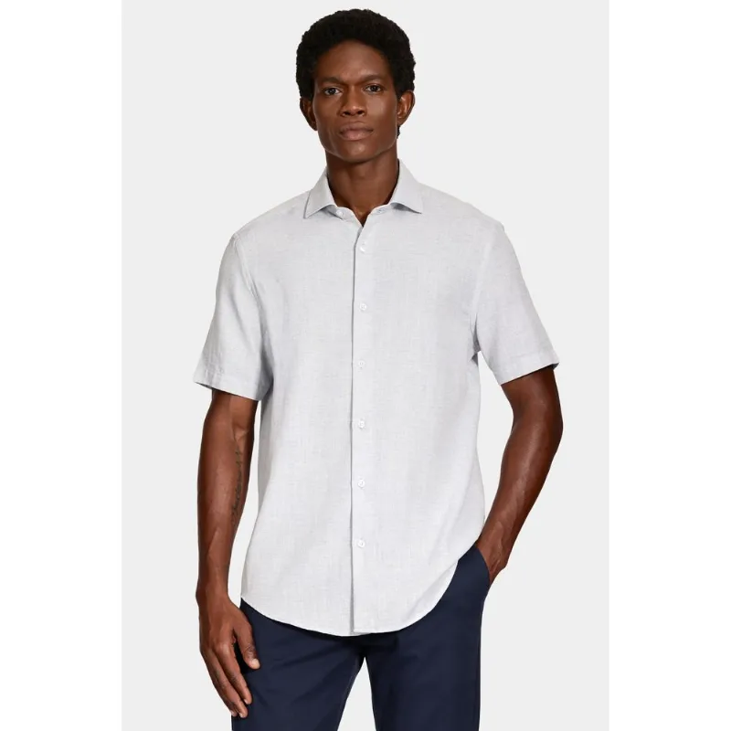 Camisa Manga Curta Slim Linho Mescla Azul - GG