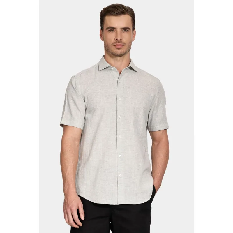Camisa Manga Curta Slim Linho Mescla Cinza - XGG