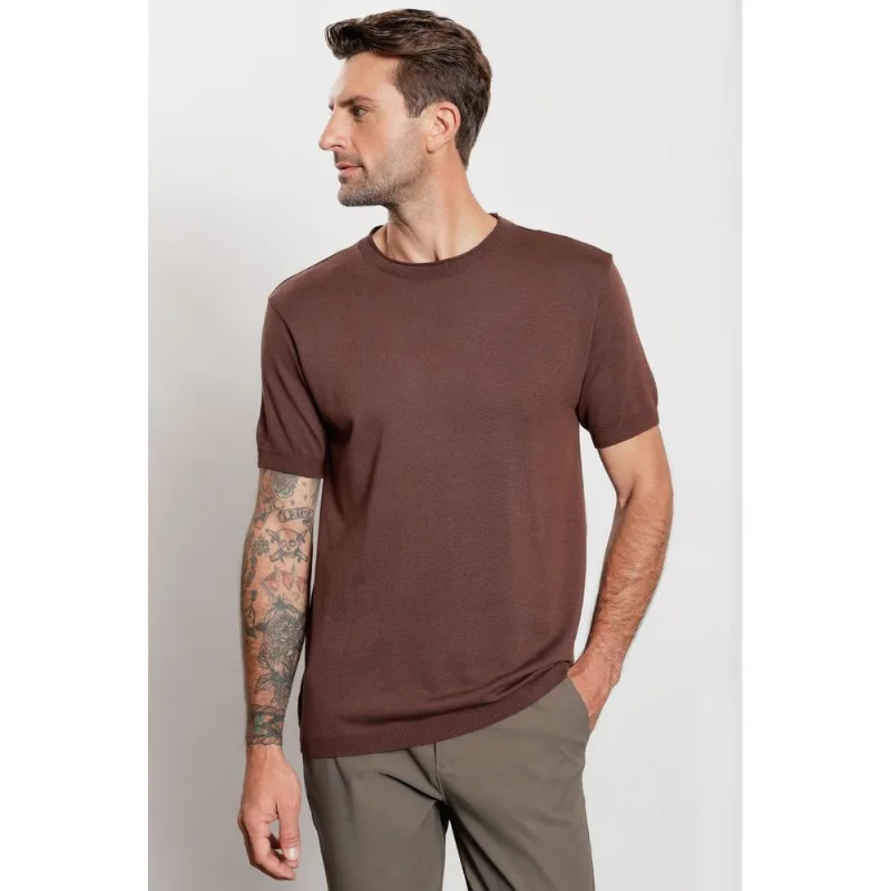 Camiseta Manga Curta Tricot Rawsoft Marrom - G