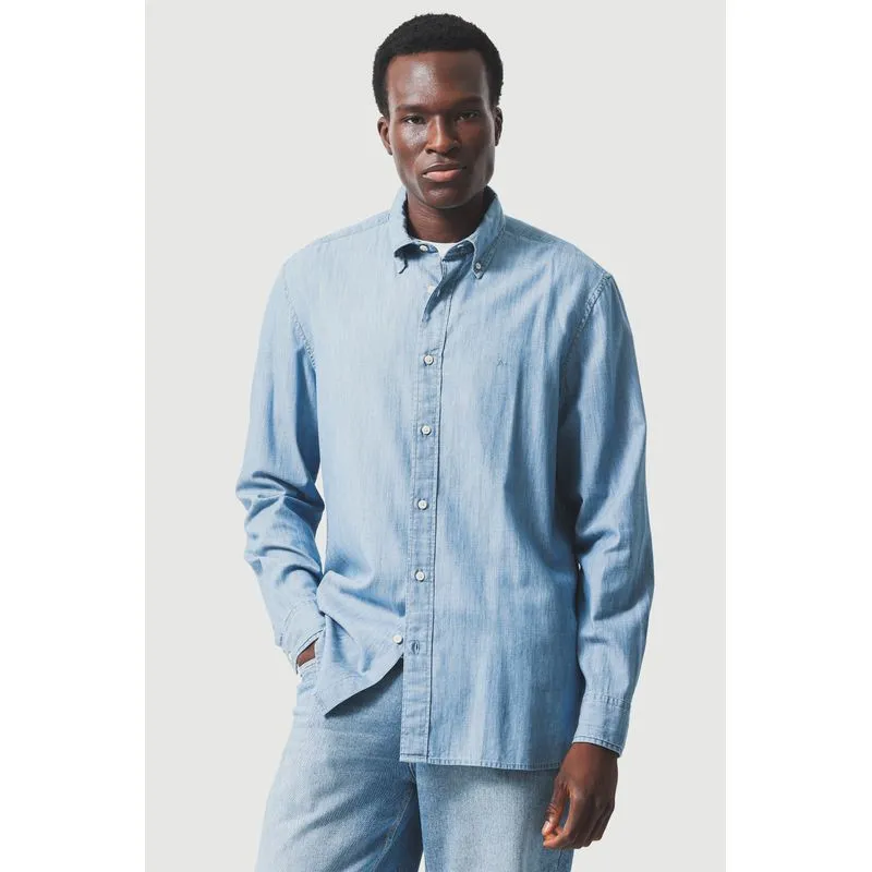 Camisa Manga Longa Regular Jeans Button-Down Azul Jeans - G