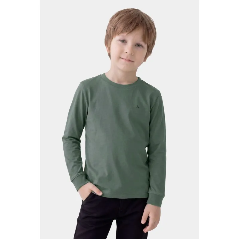 Camiseta Manga Longa Infantil Básica Militar - 04