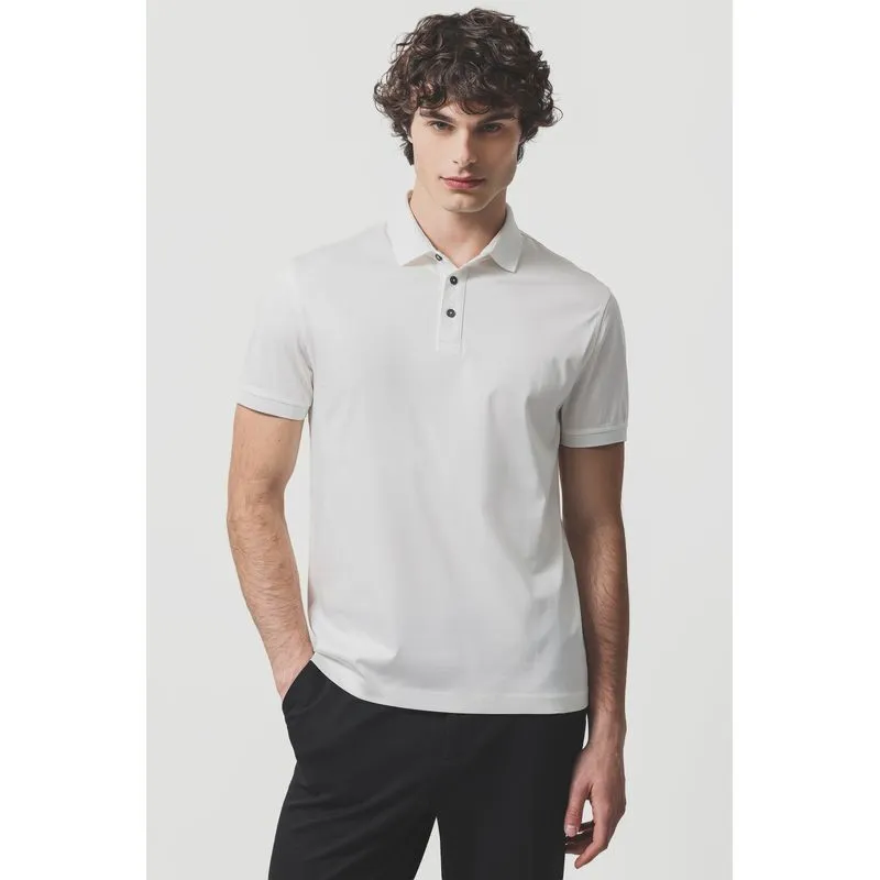 Polo Manga Curta Silk Blend Modal Off White - GG