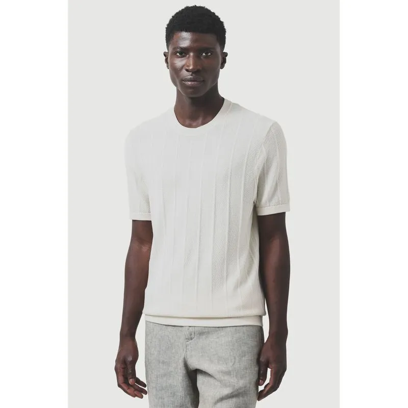 Tricot Manga Curta Jacquard Chevron Off White - GG