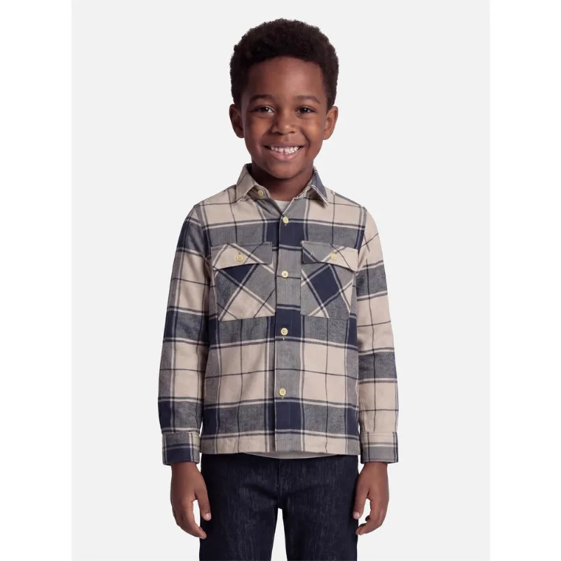 Camisa Manga Longa Infantil Flanela Everest Caqui Com Marinho - PP