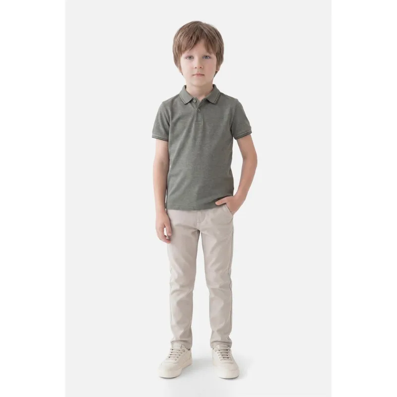 Polo Manga Curta Infantil Friso Mescla Verde Floresta 115 - 12