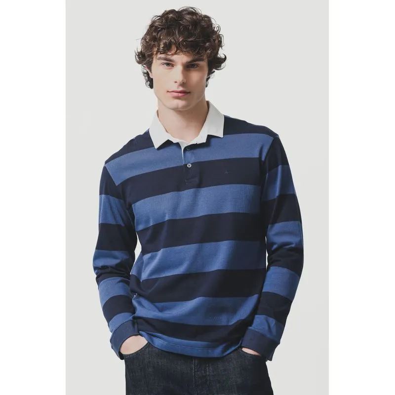 Polo Manga Longa Rugby Listrado Marinho Com Aluminio 118 - G