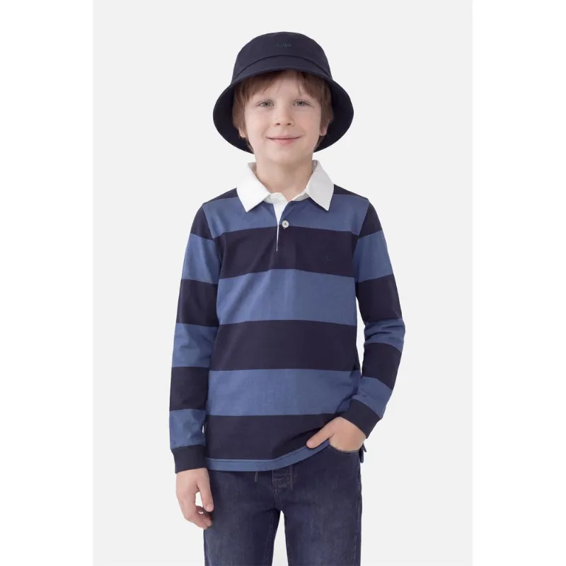 Polo Manga Longa Infantil Decote Aberto Marinho Com Aluminio - 12